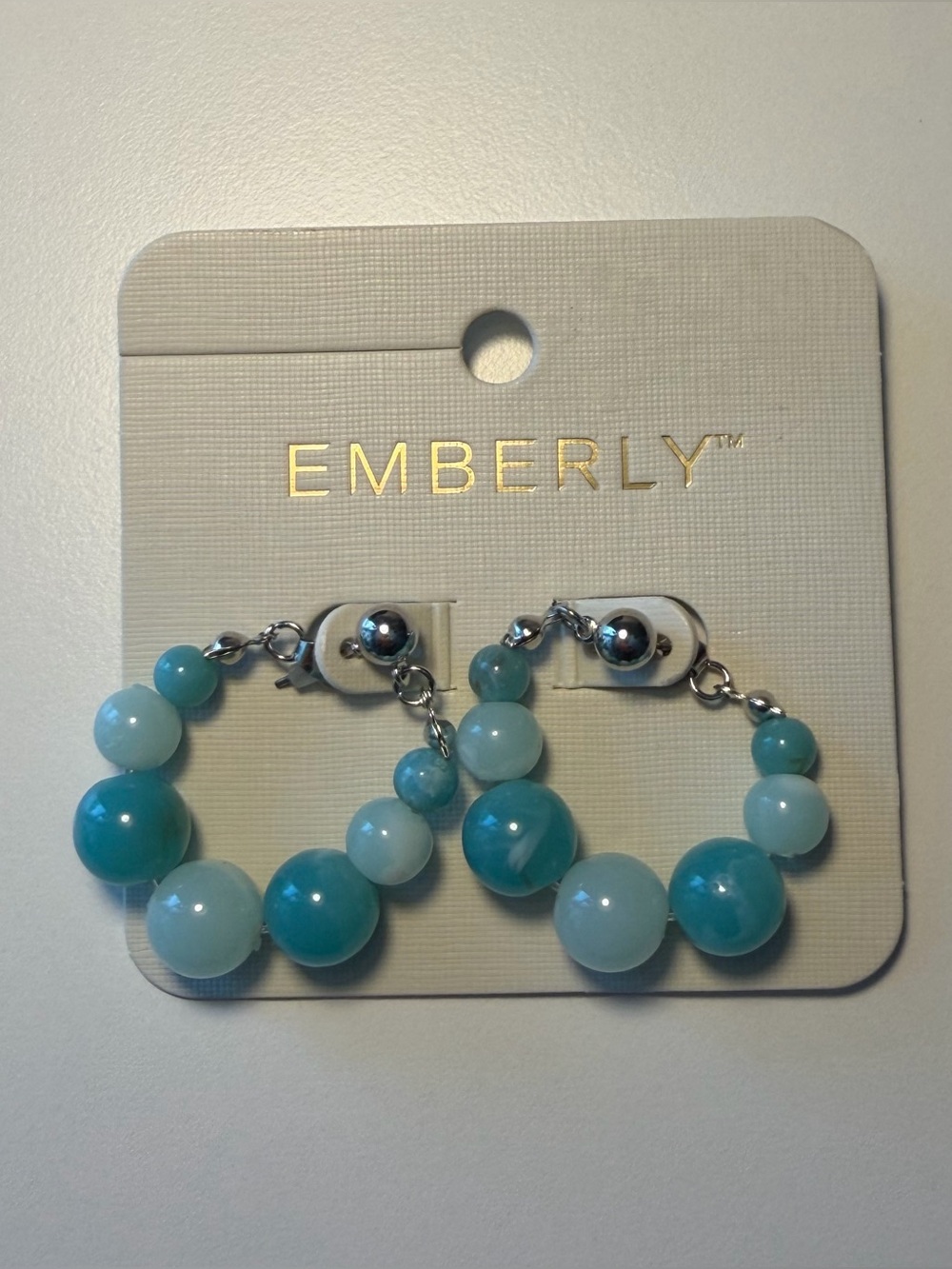 Emberly Teal Blue Beaded Hoop Women’s Pierced Earrings NWT $18
